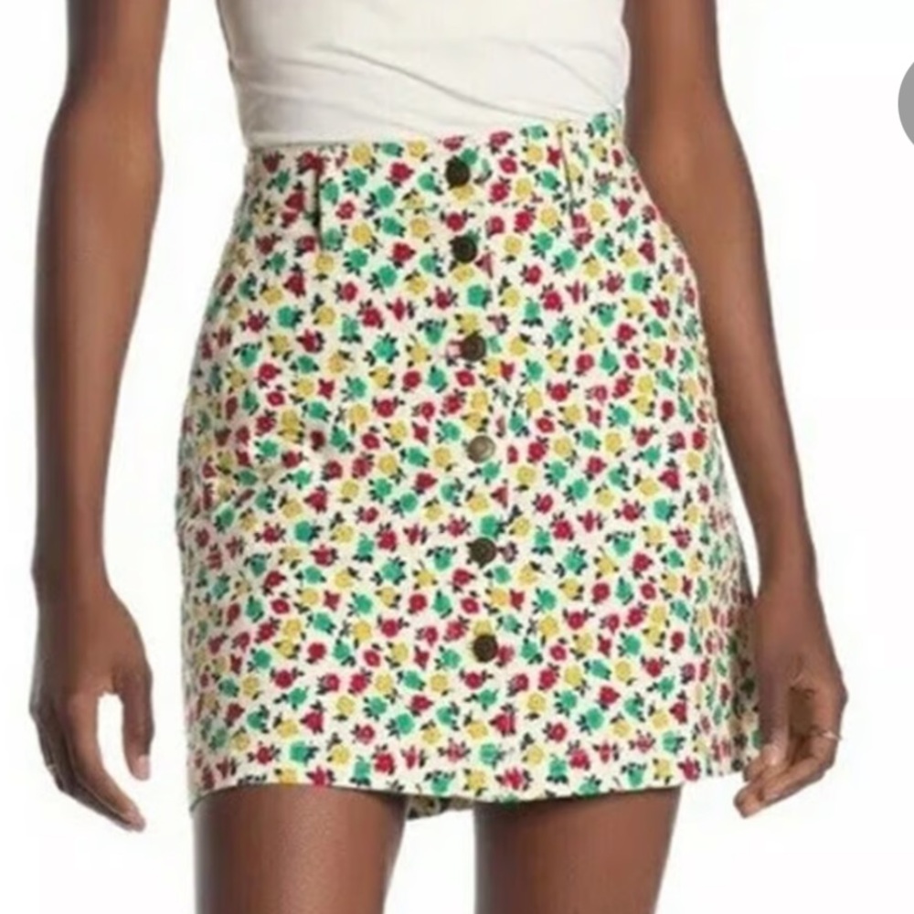 J. Crew Floral Button Down Denim Mini Skirt, Size 14